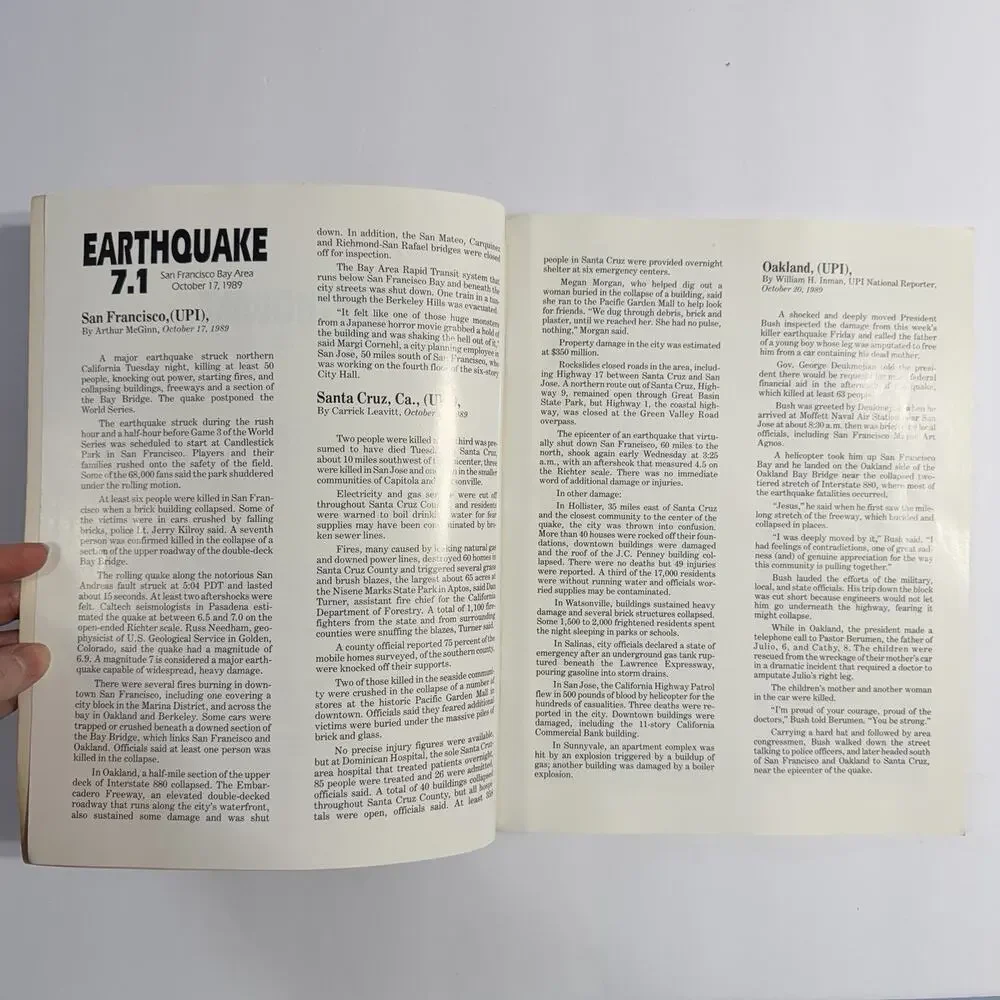 Earthquake 7.1 San Francisco Bay Area October 17 1989 History Book Vintage 1989